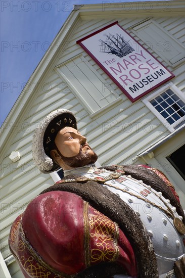 Historic Naval Dockyard Statue of Tudor King Henry VIII outside the Mary Rose Museum of his flagship. Photo: Paul Seheult