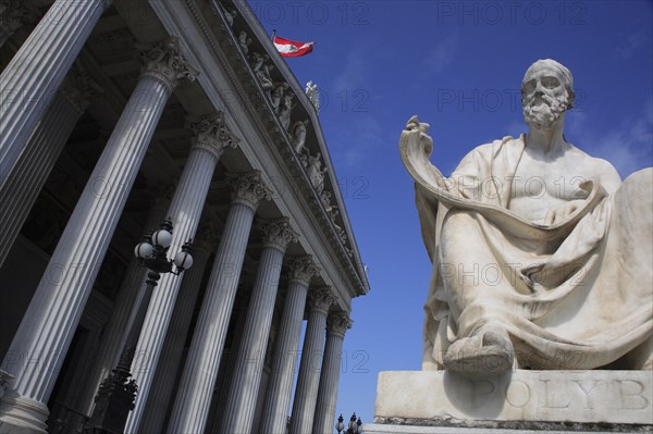 Statue of Polybius the Greek historian in front of Parliament building. Photo : Bennett Dean