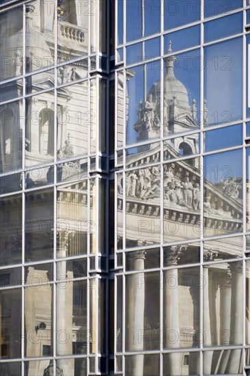 The Guildhall reflected in the windows of the Civic Offices. Originally built in 1890 but rebuilt by 1959 after being bombed in 1941 during World War II. Photo: Paul Seheult