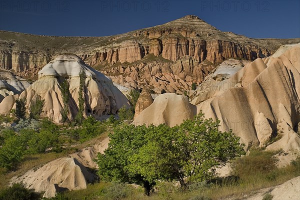 Rose and Red Valleys the Church of the Three Crosses. Rock cut cave church amongst peaks and pinnacles of volcanic tufa landscape. Photo: Hugh Rooney