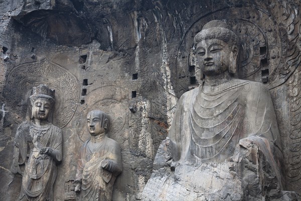 Carved Buddhist statues Fengxian Temple Tang Dynasty Longmen Grottoes and Caves. Photo : Mel Longhurst