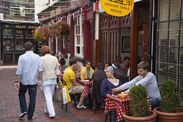 The Lanes people sat outside a Spanish Tapas restaurant. Photo : Stephen Rafferty