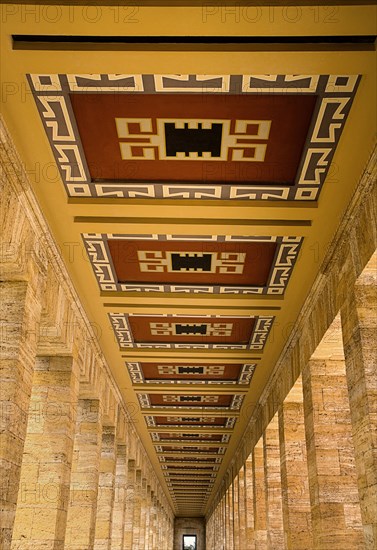 Mausoleum of Mustafa Kemal Ataturk founder of the modern Turkish Republic and first president in 1923 who died in 1938. View along highly decorative cloister ceiling. Photo : Hugh Rooney