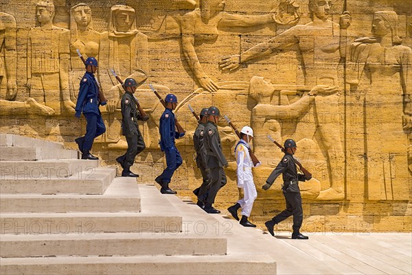 Mausoleum of Mustafa Kemal Ataturk founder of the modern Turkish Republic and president in 1923. Changing of the Guard taking place in foreground of relief carved frieze. Photo : Hugh Rooney