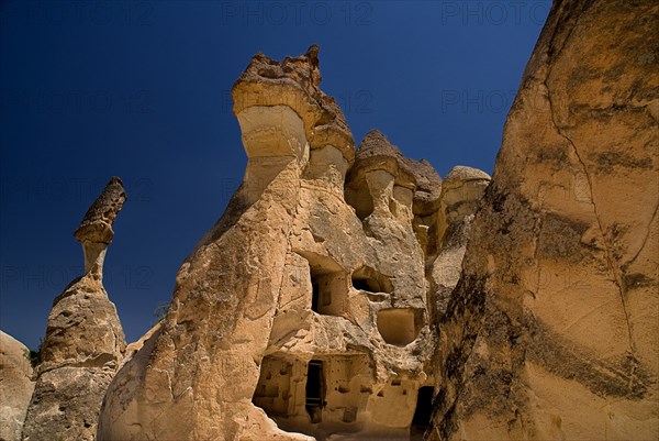 Pasabag. Chapel dedicated to St. Simeon and a hermits shelter built into fairy chimney rock formation with three heads. Photo : Hugh Rooney