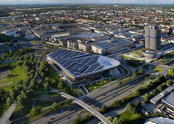 Elevated view over BMW Headquarters and city buildings from the Olympic Tower. Photo : Hugh Rooney