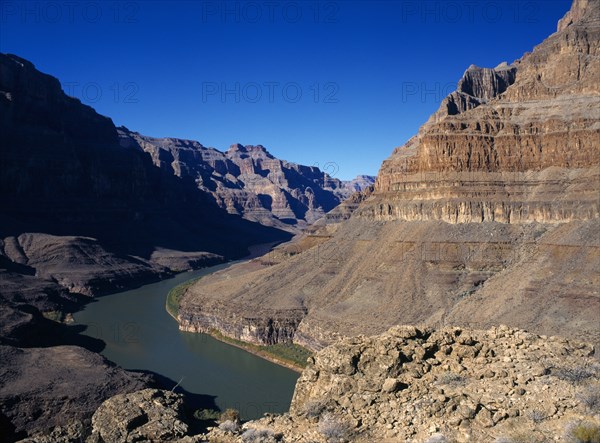 USA, Arizona, Grand Canyon, Colorado river running through the Hualapai Indian reservation part of the canyon national park. 
Photo : Stephen Rafferty