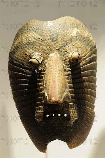 Mexico, Bajio, Zacatecas, Mask made from an armadillo shell in the Museo Rafael Coronel. 
Photo : Nick Bonetti