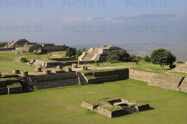Mexico, Oaxaca, Monte Alban, Site view onto ball court or Juegos de Pelota. 
Photo : Nick Bonetti
