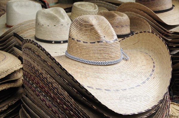 Mexico, Michoacan, Patzcuaro, Hats for sale in the market. 
Photo : Nick Bonetti