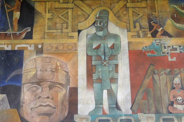 Mexico, Anahuac, Teotihuacan, Contemporary mural at Museum Manuel Gamio. 
Photo : Nick Bonetti