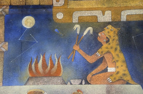 Mexico, Anahuac, Teotihuacan, Detail of mural in the Museum Manuel Gamio. 
Photo : Nick Bonetti