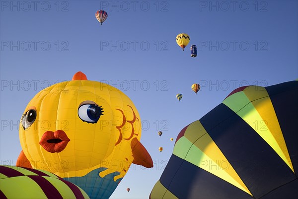 USA, New Mexico, Albuquerque, Annual balloon fiesta. Colourful hot air balloons. 
Photo : Hugh Rooney