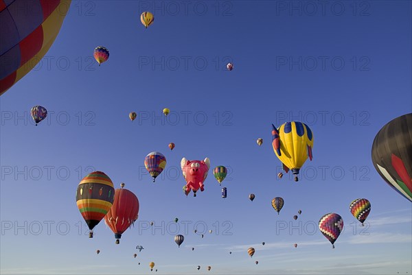 USA, New Mexico, Albuquerque, Annual balloon fiesta. Colourful hot air balloons. 
Photo : Hugh Rooney