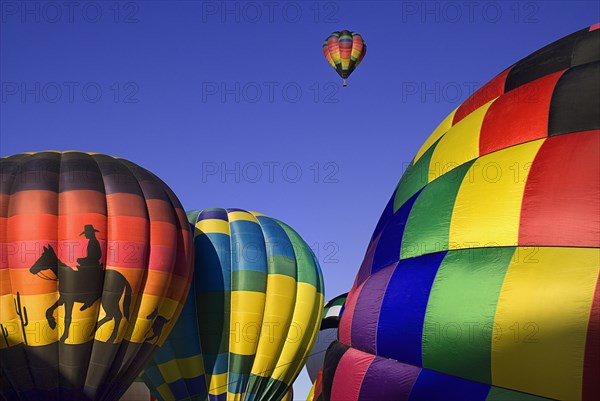 USA, New Mexico, Albuquerque, Annual balloon fiesta colourful hot air balloons. 
Photo : Hugh Rooney