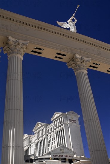 USA, Nevada, Las Vegas, The Strip winged statue detail outside Caesars palace hotel and casino. 
Photo : Hugh Rooney