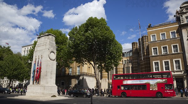 England, London, Westminster Whitehall the Cenotaph with protesters outside the Department for Health. 
Photo : Stephen Rafferty