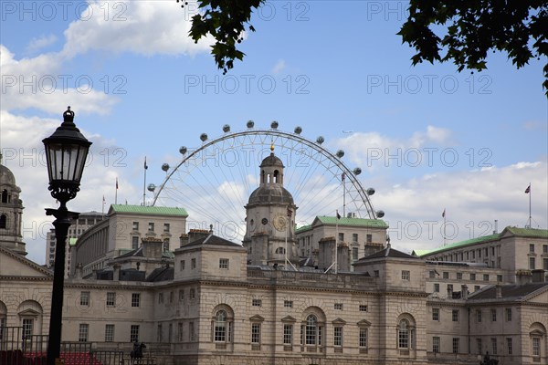 England, London, Westminster Whitehall Horse Guards Parade with the Eye ferris wheel in the behind. 
Photo : Stephen Rafferty