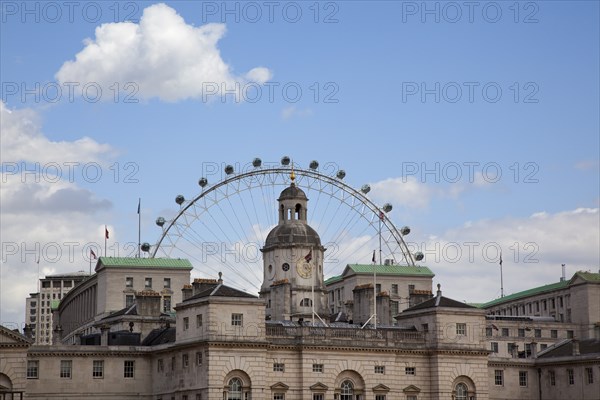 England, London, Westminster Whitehall Horse Guards Parade with the Eye ferris wheel in the behind. 
Photo : Stephen Rafferty