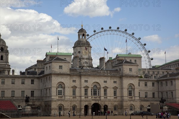 England, London, Westminster Whitehall Horse Guards Parade with the Eye ferris wheel in the behind. 
Photo : Stephen Rafferty