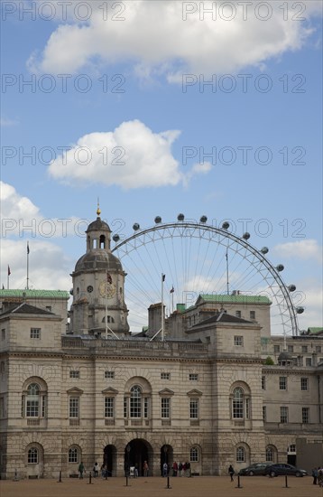 England, London, Westminster Whitehall Horse Guards Parade with the Eye ferris wheel in the behind. 
Photo : Stephen Rafferty