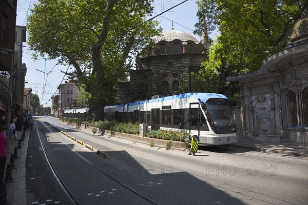 Turkey, Istanbul, Sultanahmet Turkey Istanbul Sultanahmet modern electric tram. 
Photo : Stephen Rafferty