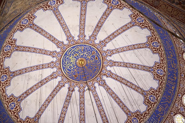 Turkey, Istanbul, Sultanahmet Camii Blue Mosque interior detail of the domed ceiling. 
Photo : Stephen Rafferty