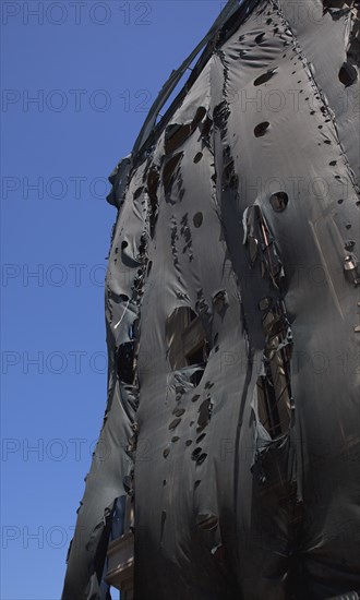 Turkey, Istanbul, Sirkeci building covered in scaffolding and nets. 
Photo : Stephen Rafferty