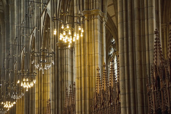 England, West Sussex, Shoreham-by-Sea, Lancing College Chapel interior view of the nave. 
Photo : Stephen Rafferty