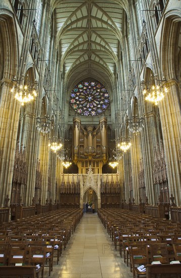 England, West Sussex, Shoreham-by-Sea, Lancing College Chapel interior view of the Nave. 
Photo : Stephen Rafferty