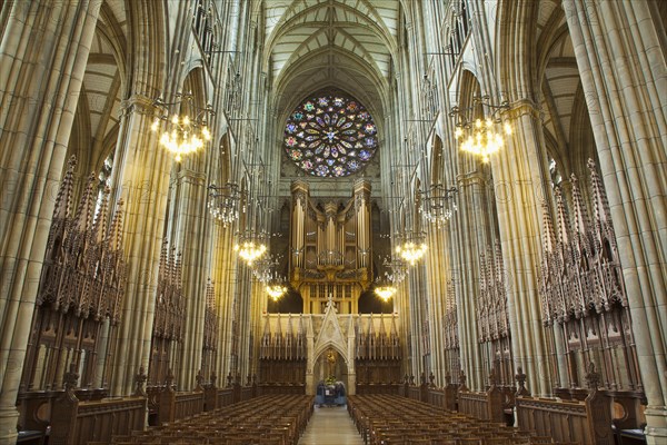 England, West Sussex, Shoreham-by-Sea, Lancing College Chapel interior view of the Nave. 
Photo : Stephen Rafferty