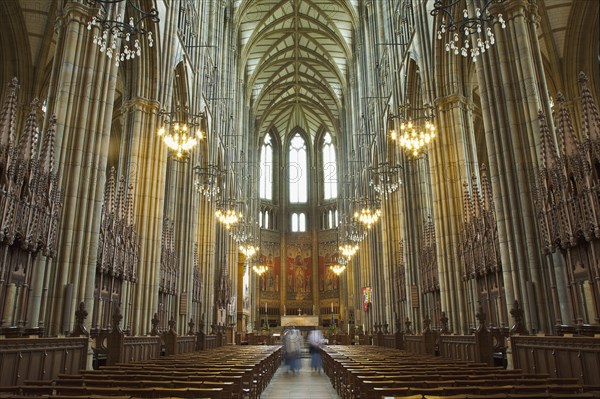 England, West Sussex, Shoreham-by-Sea, Lancing College Chapel interior view of the Nave. 
Photo : Stephen Rafferty