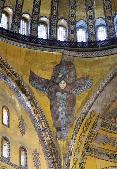 Turkey, Istanbul, Sultanahmet Haghia Sophia Mural of a six winged seraph or angel below the central dome. 
Photo : Paul Seheult