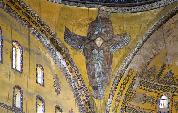 Turkey, Istanbul, Sultanahmet Haghia Sophia Mural of a six winged seraph or angel below the central dome. 
Photo : Paul Seheult