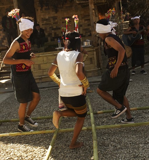 NAGA WARRIOR TRIBE BAMBOO DANCE, NAGALAND, NORTH EAST INDIA