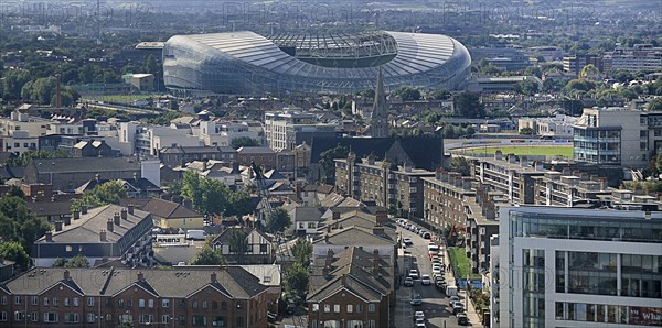 Ireland, County Dublin, Dublin City, Dublin City View of the Aviva football stadium Lansdowne Road from the Ferris Wheel on the North Wall Quay. 
Photo : Hugh Rooney