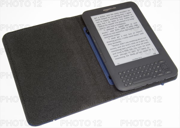 Computers, e-Reader, Kindle, Technology Computers IT Amazon Kindle Wi Fi E Book reader with keyboard in leather case. 
Photo : Paul Seheult