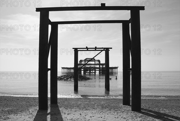 England, East Sussex, Brighton, Ruins of the burnt out West Pier fallen into the sea. 
Photo : Patrick Field