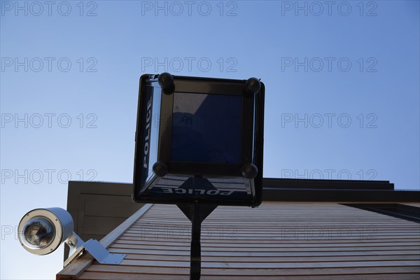 Law & Order, Police, Lamp and CCTV camera outside police station. 
Photo : Stephen Rafferty