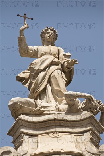 Italy, Sicily, Palermo, Statue of Saint Rosalia outside Cathedral. 
Photo : Mel Longhurst