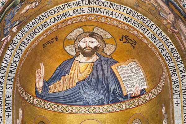 Italy, Sicily, Palermo, Palazzo dei Normanni Cappella Palatina Jesus Christ mosaic in the apse. 
Photo : Mel Longhurst