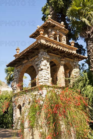 Italy, Sicily, Taormina, Via Bagnoli Croce Villa Comunale A building in Trevelyan Public Gardens. 
Photo : Mel Longhurst
