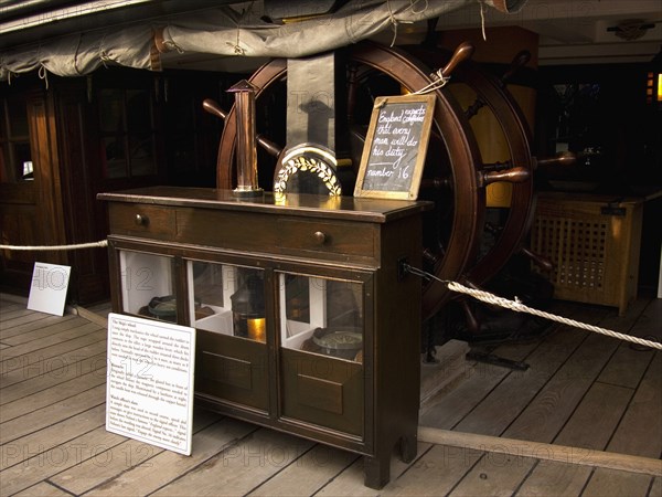 England, Hampshire, Portsmouth, Upper deck of HMS Victory with ships wheel. 
Photo : Chris Penn