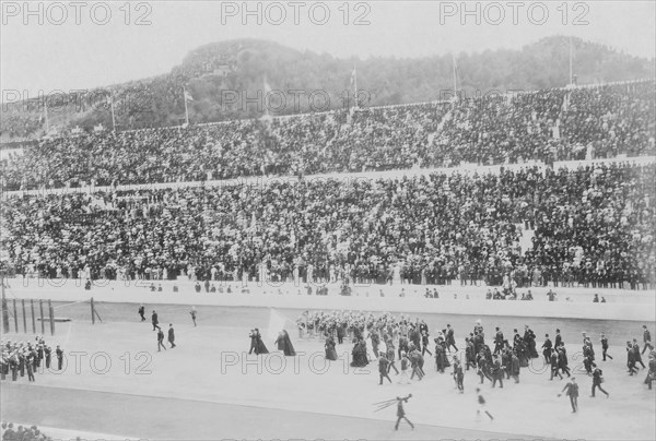 Greece, Attica, Athens, Opening ceremony of the 1896 Games of the I Olympiad in the Panathinaiko stadium the arrival of the Royal Party. 
Photo : Tim Hawkins
