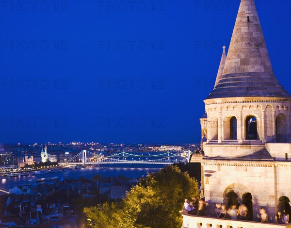 Buda Castle District view over Danube and Pest from Fishermen's Bastion.