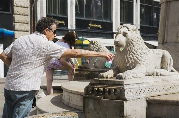 Lion fountain in central Pest.