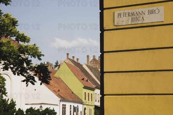 Street sign on corner in Buda Castle District.