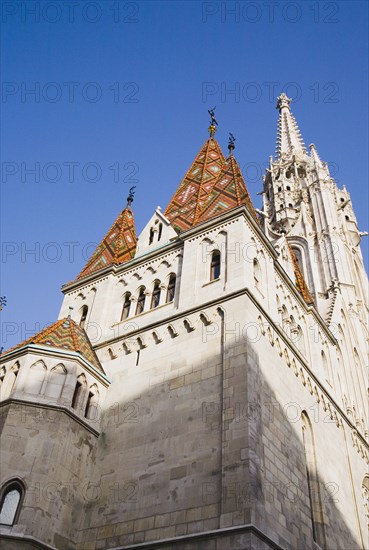 Buda Castle District: the tiled Bela tower of Matyas Church.