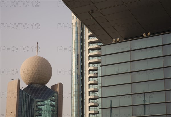 Etisalat building from awning of National Bank of Dubai overlooking the Creek.