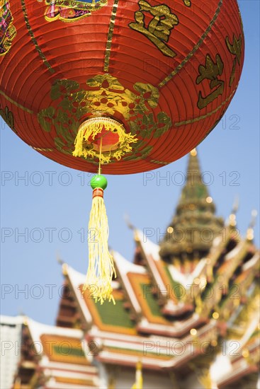 Wat Yannawa temple roof and red lantern at Chinese New Year.